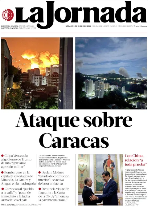 Portada de La Jornada del sábado, 3 de enero de 2026