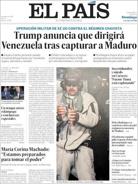 Portada de El Pais del domingo, 4 de enero de 2026