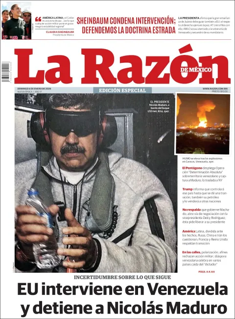 Portada de La Razon del domingo, 4 de enero de 2026