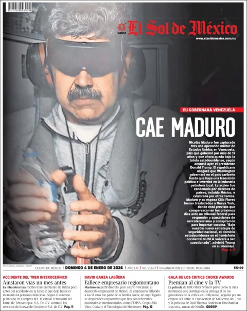 Portada de El Sol de Mexico del domingo, 4 de enero de 2026