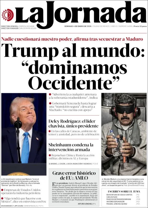 Portada de La Jornada