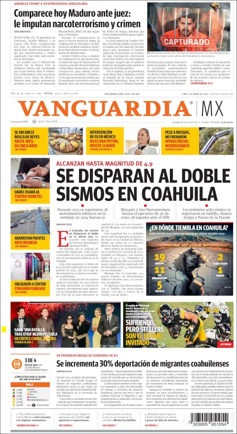 Portada de Vanguardia del lunes, 5 de enero de 2026