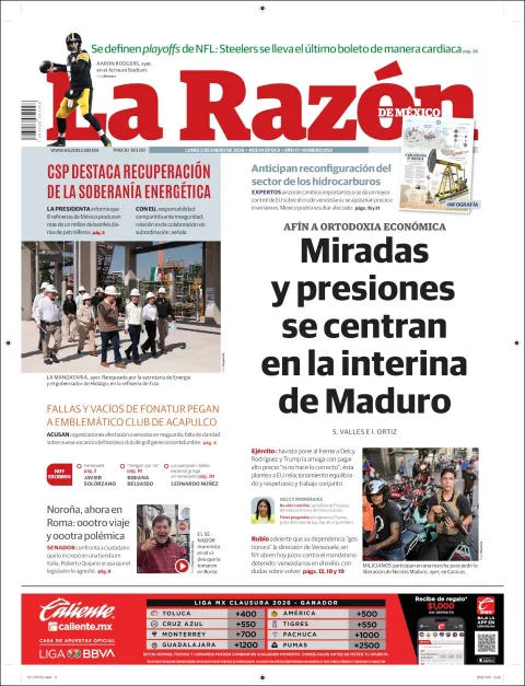 Portada de La Razon del lunes, 5 de enero de 2026
