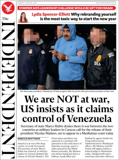 Portada de The Independent del lunes, 5 de enero de 2026