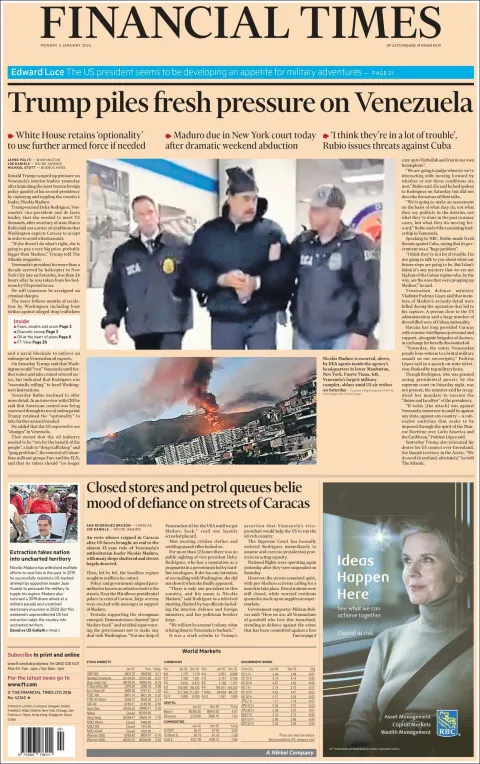 Portada de Financial Times del lunes, 5 de enero de 2026