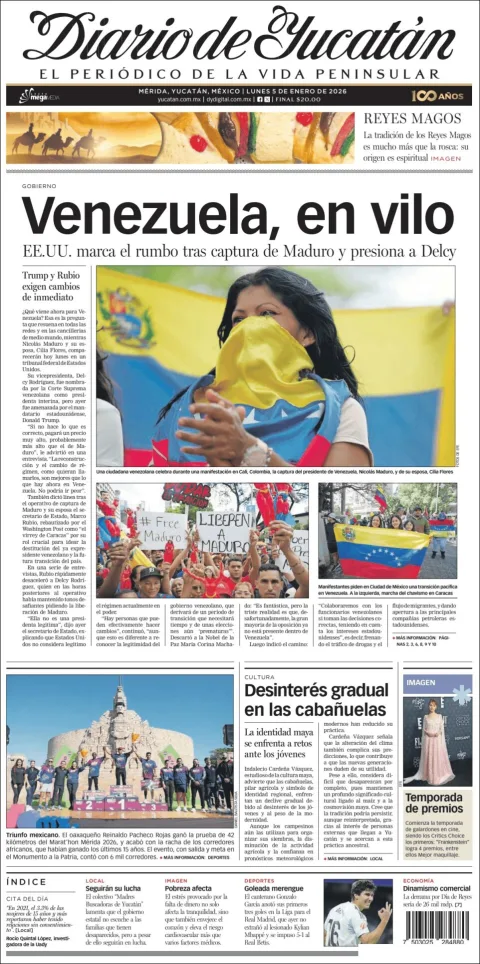 Portada de Diario de Yucatán del lunes, 5 de enero de 2026