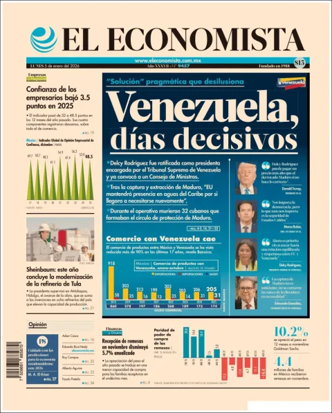Portada de El Economista del lunes, 5 de enero de 2026