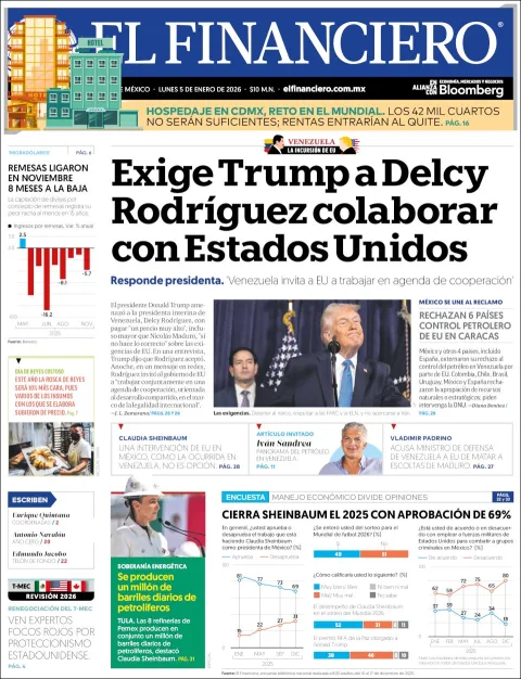 Portada de El Financiero del lunes, 5 de enero de 2026