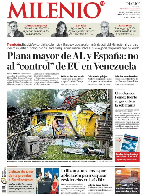 Portada de Milenio del lunes, 5 de enero de 2026