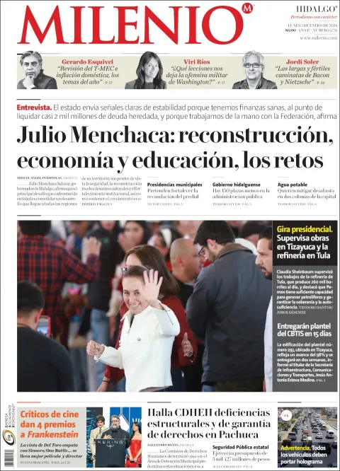 Portada de Milenio Hidalgo del lunes, 5 de enero de 2026