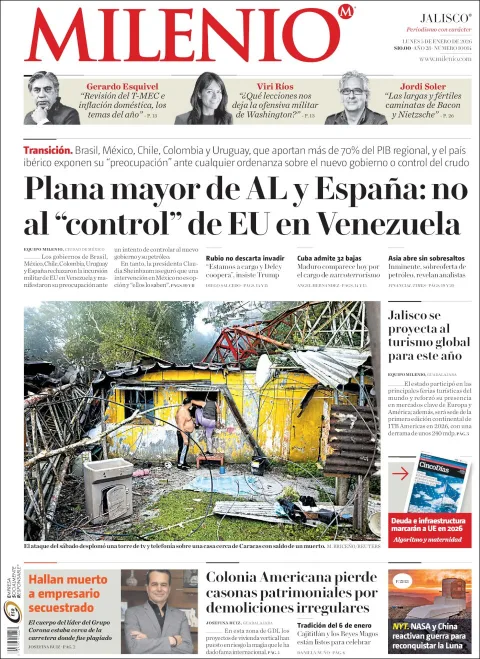 Portada de Milenio Jalisco del lunes, 5 de enero de 2026