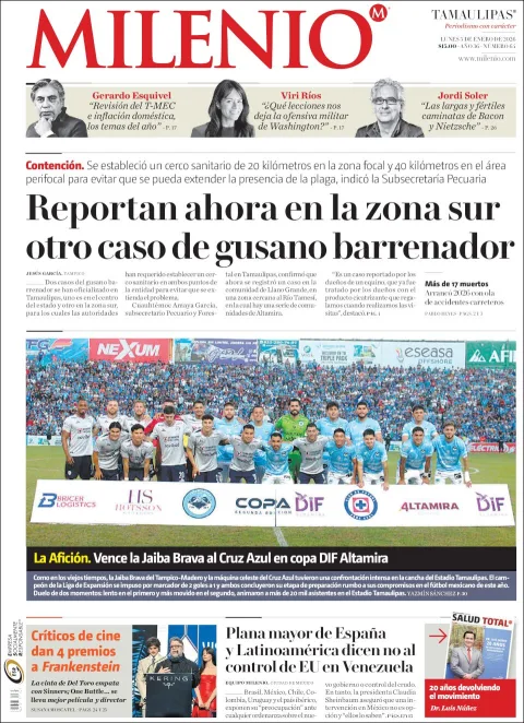 Portada de Milenio Tamaulipas del lunes, 5 de enero de 2026