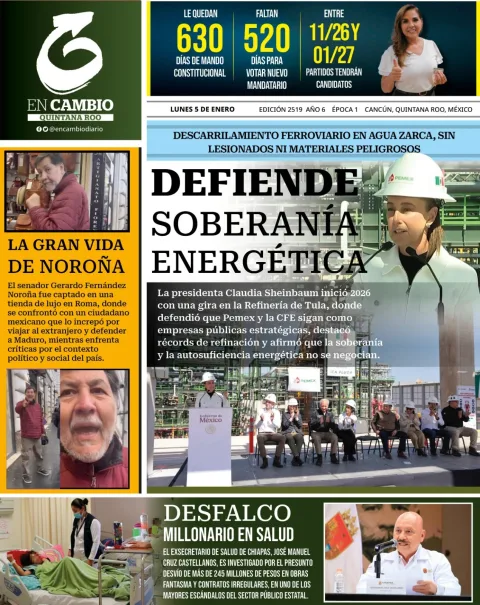 Portada de En Cambio - Quintana Roo (portada) del lunes, 5 de enero de 2026