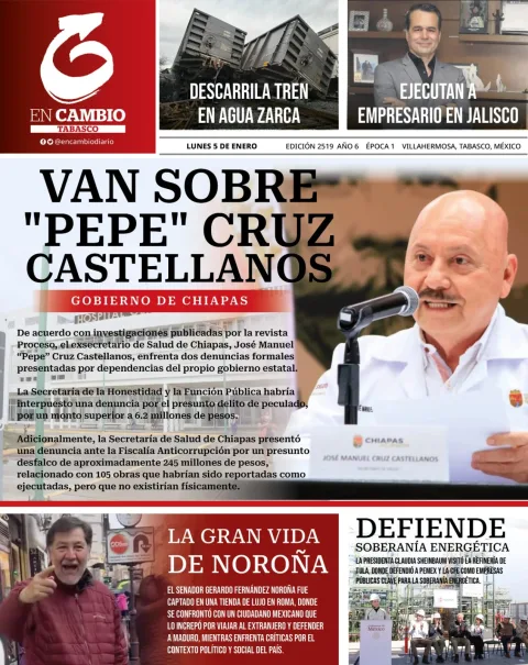Portada de En Cambio - Tabasco (portada) del lunes, 5 de enero de 2026