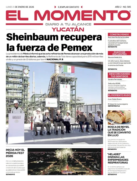Portada de El Momento Yucatan del lunes, 5 de enero de 2026