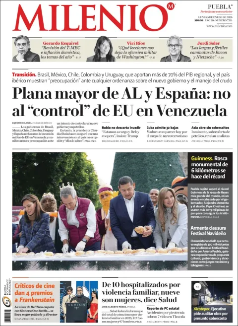 Portada de Milenio Puebla del lunes, 5 de enero de 2026