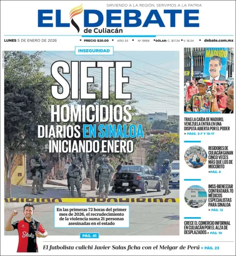 Portada de El Debate de Culiacan del lunes, 5 de enero de 2026