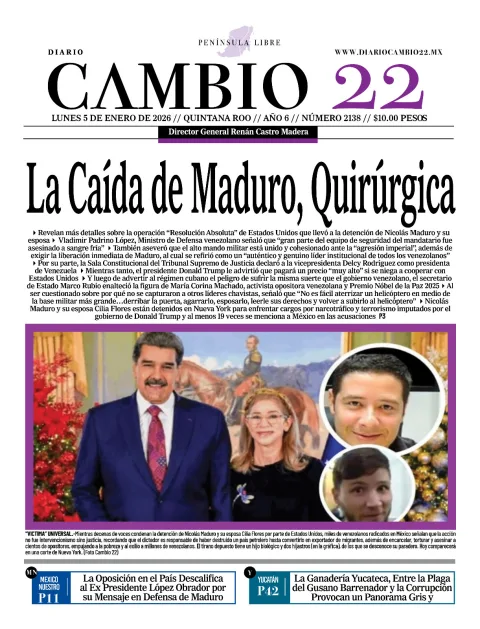 Portada de Diario Cambio 22 (portada) del lunes, 5 de enero de 2026