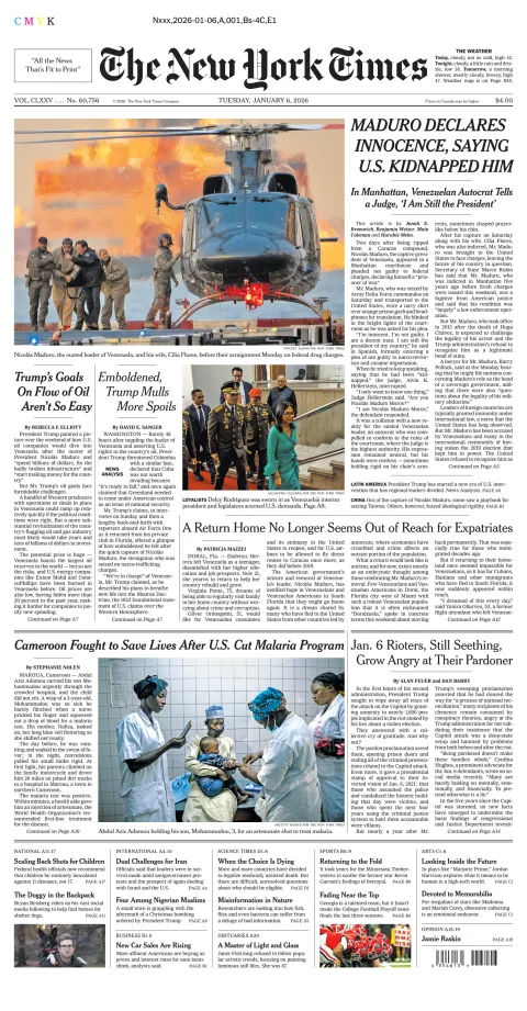 Portada de The New York Times (new York) del martes, 6 de enero de 2026