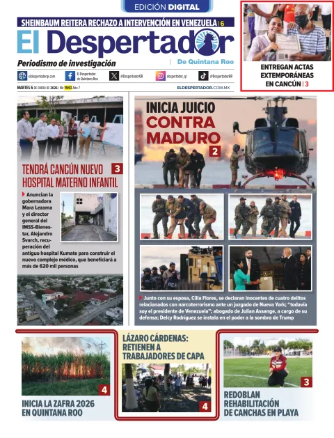 Portada de El Despertador de Quintana Roo del martes, 6 de enero de 2026
