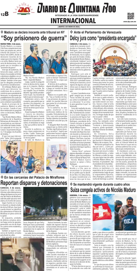 Portada de Diario de Quintana Roo (contra Portada) del martes, 6 de enero de 2026