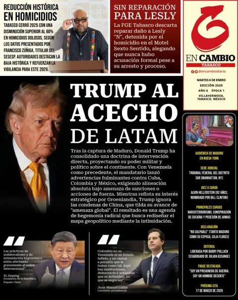 Portada de En Cambio - Tabasco (contraportada) del martes, 6 de enero de 2026
