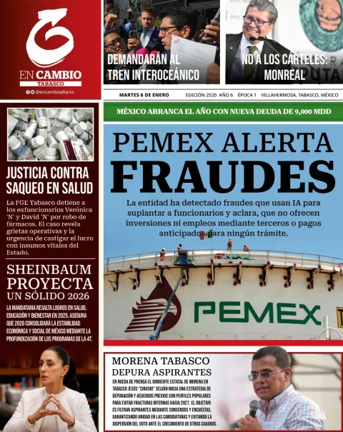 Portada de En Cambio - Tabasco (portada) del martes, 6 de enero de 2026