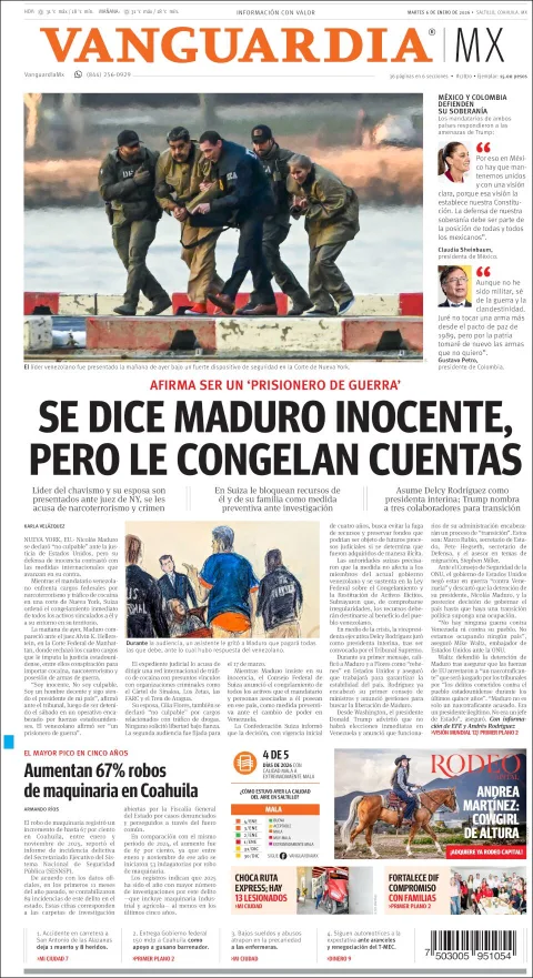 Portada de Vanguardia del martes, 6 de enero de 2026
