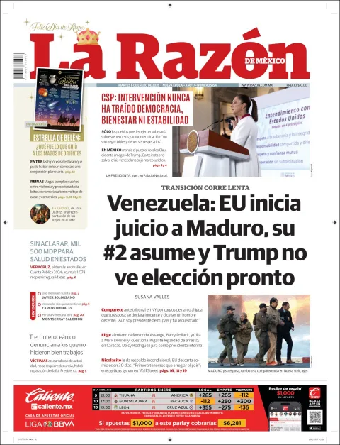Portada de La Razon del martes, 6 de enero de 2026