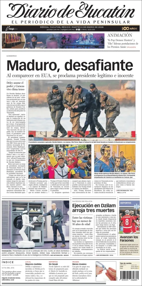 Portada de Diario de Yucatán del martes, 6 de enero de 2026