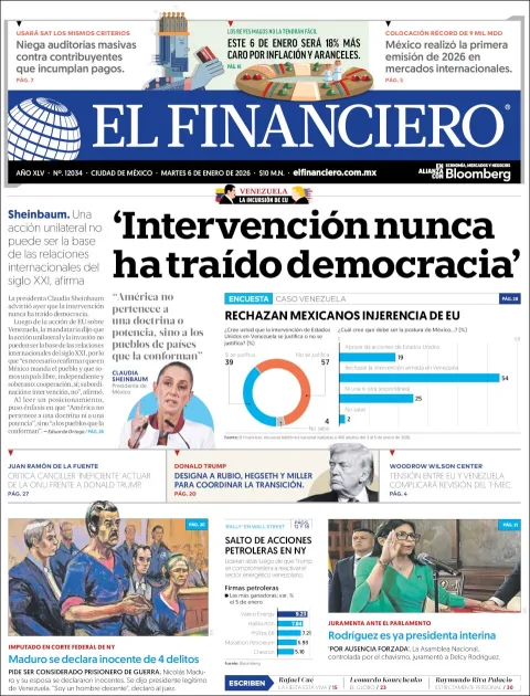 Portada de El Financiero del martes, 6 de enero de 2026