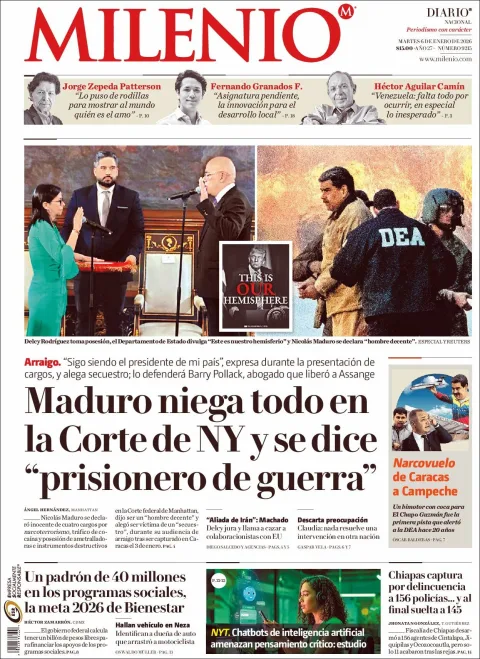 Portada de Milenio del martes, 6 de enero de 2026