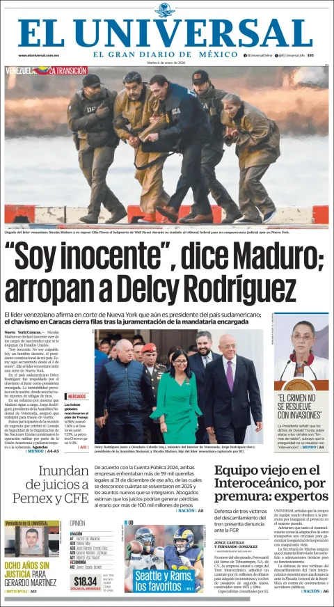 Portada de El Universal del martes, 6 de enero de 2026