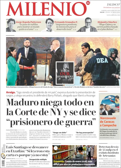 Portada de Milenio Jalisco del martes, 6 de enero de 2026