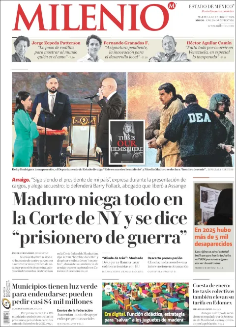 Portada de Milenio Edo de Mexico del martes, 6 de enero de 2026