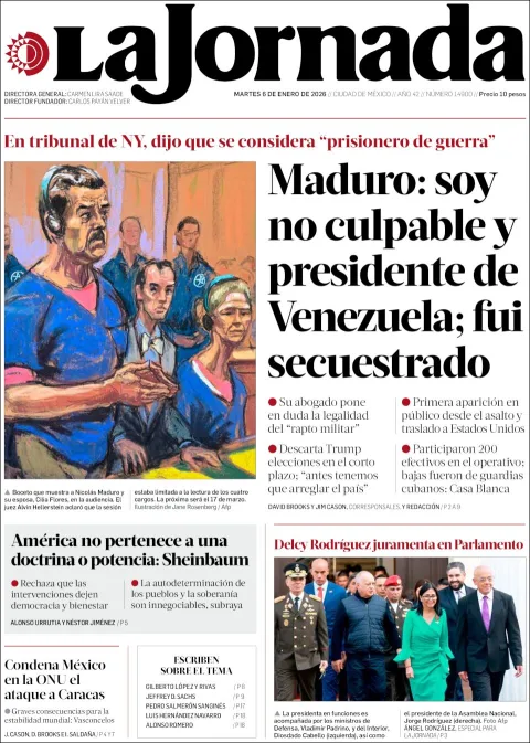 Portada de La Jornada del martes, 6 de enero de 2026
