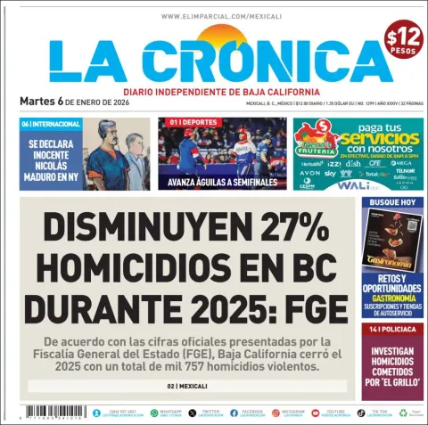 Portada de La Cronica del martes, 6 de enero de 2026