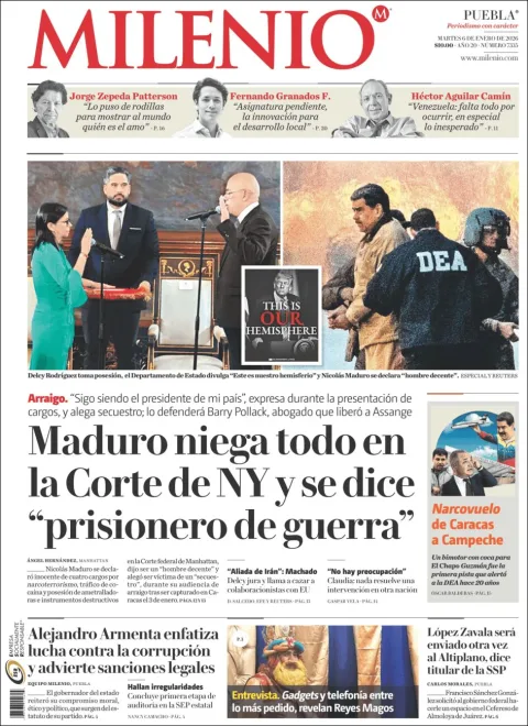 Portada de Milenio Puebla del martes, 6 de enero de 2026