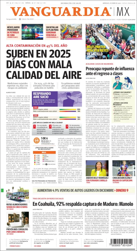 Portada de Vanguardia del miércoles, 7 de enero de 2026