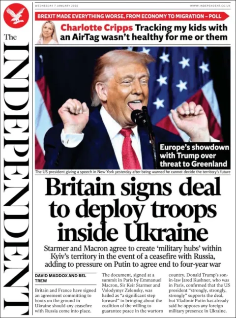Portada de The Independent del miércoles, 7 de enero de 2026