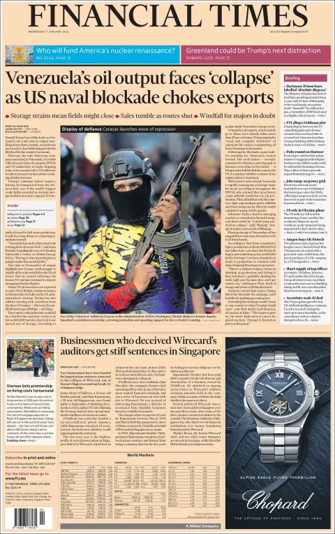 Portada de Financial Times del miércoles, 7 de enero de 2026