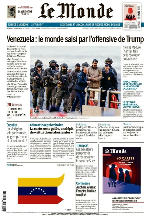 Portada de Le Monde del miércoles, 7 de enero de 2026