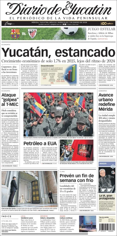 Portada de Diario de Yucatán del miércoles, 7 de enero de 2026