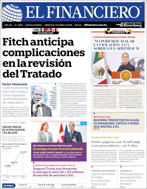 Portada de El Financiero del miércoles, 7 de enero de 2026