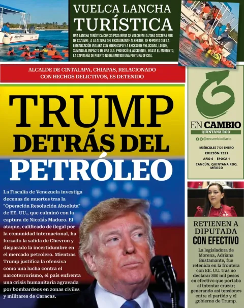 Portada de En Cambio - Quintana Roo (contraportada) del miércoles, 7 de enero de 2026