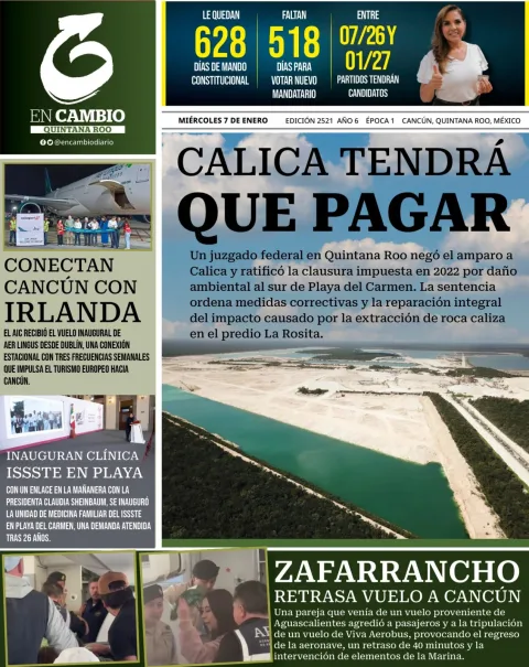 Portada de En Cambio - Quintana Roo (portada) del miércoles, 7 de enero de 2026