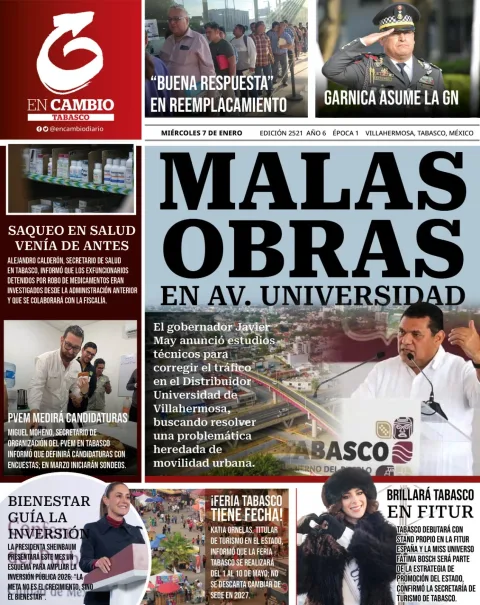 Portada de En Cambio - Tabasco (portada) del miércoles, 7 de enero de 2026