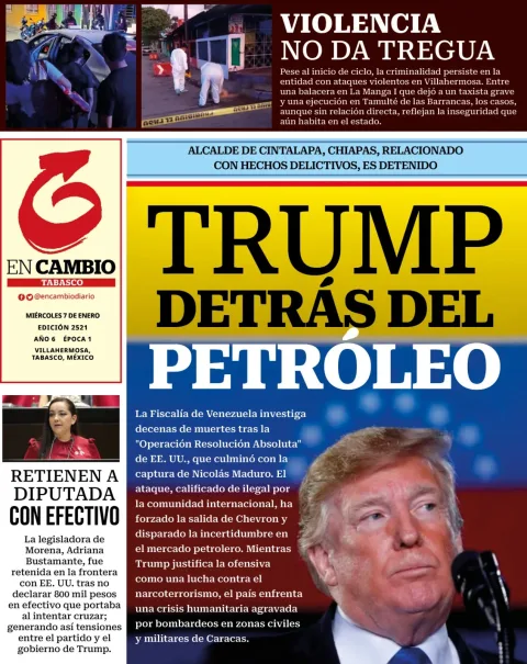 Portada de En Cambio - Tabasco (contraportada) del miércoles, 7 de enero de 2026