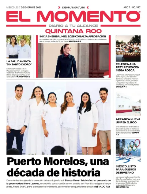 Portada de El Momento Quintana Roo del miércoles, 7 de enero de 2026