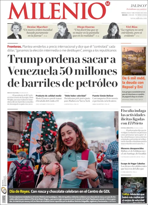 Portada de Milenio Jalisco del miércoles, 7 de enero de 2026